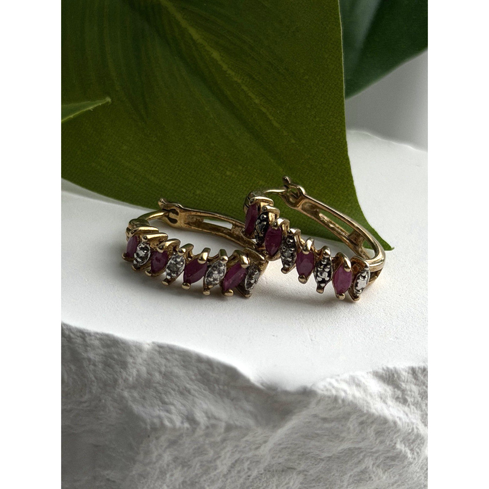 925 Sterling Silver Gold Plated Ruby Earrings
